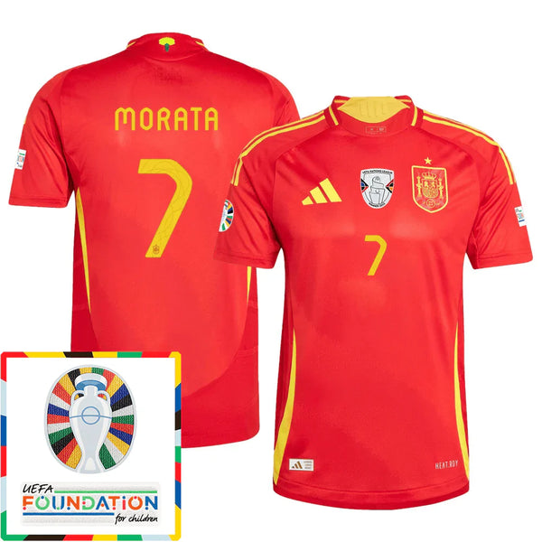 Álvaro Morata 7 Camiseta de España Parche Euro y Fundación 2024 - Escarlata
