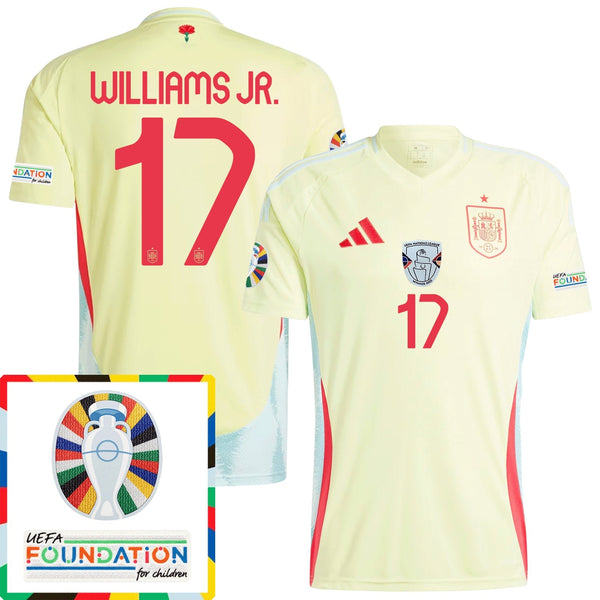 Nico Williams #17 Camiseta De Visitante De España Parche Euro y Fundación 2024 - Amarillo