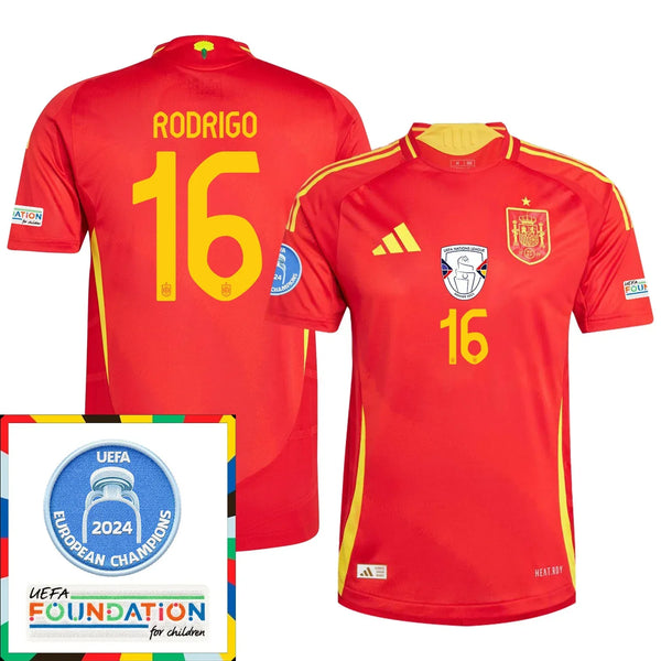Rodrigo #16 Camiseta Local España Fútbol Parche Campeones Euro 2024 - Hombre