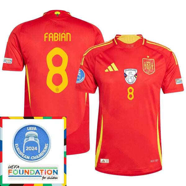 Fabián Ruiz #8 Camiseta Local España Fútbol Parche Campeones Euro 2024 - Hombre