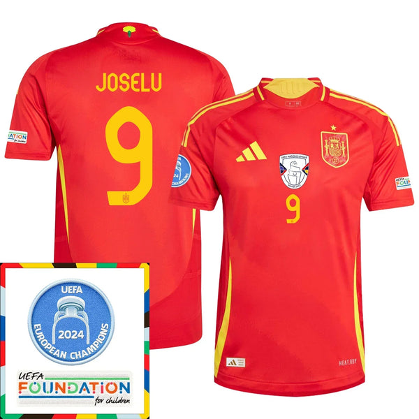 Joselu #9 Camiseta Local España Fútbol Parche Campeones Euro 2024 - Hombre