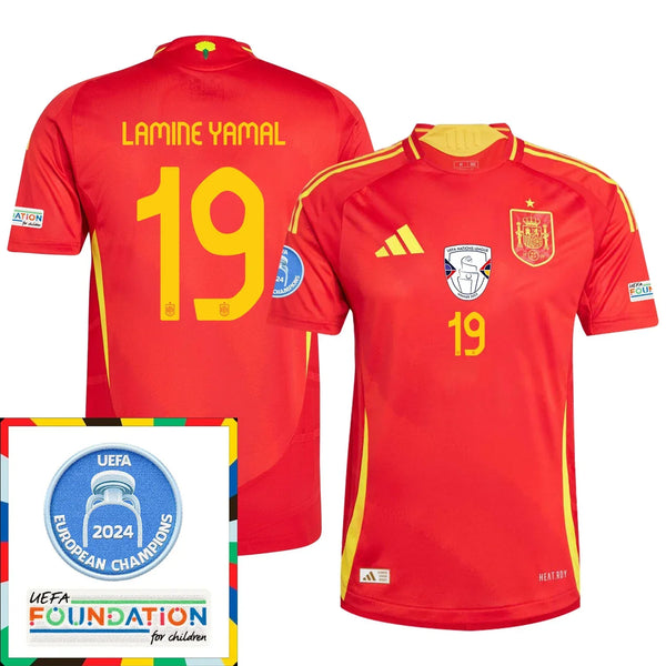 Lamine Yamal #19 Camiseta Local España Fútbol Parche Campeones Euro 2024